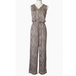 Emma & Michele Snakeskin Jumpsuit Large Sleeveless Gold Accent Zip Front Pocket